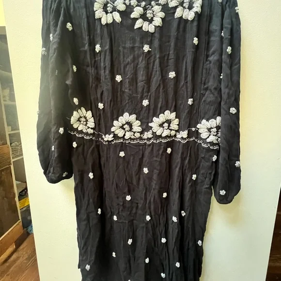 Free People Black Dress with White Embroidery - Picture 3 of 5